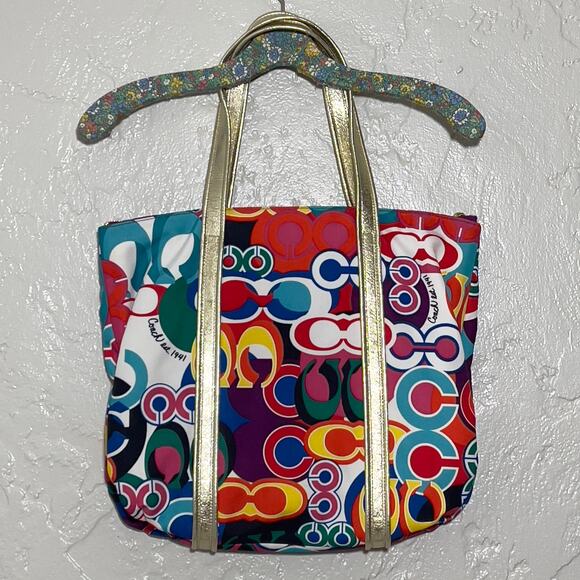 Coach Poppy Signature C Glam Tote Bag Purse Multicolor - Picture 3 of 13